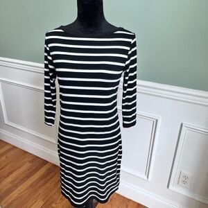 Pink Lily Black and White Striped Midi Dress